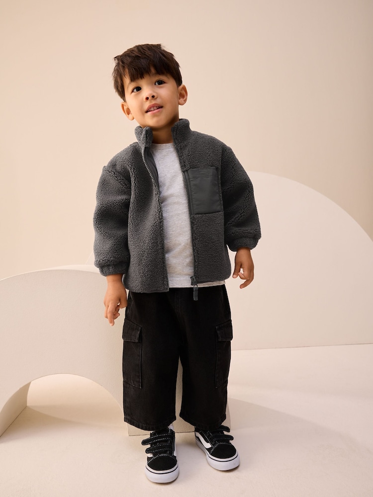 Charcoal Grey Plain Funnel Neck Fleece Zip Through (3mths-7yrs) - Image 2 of 8