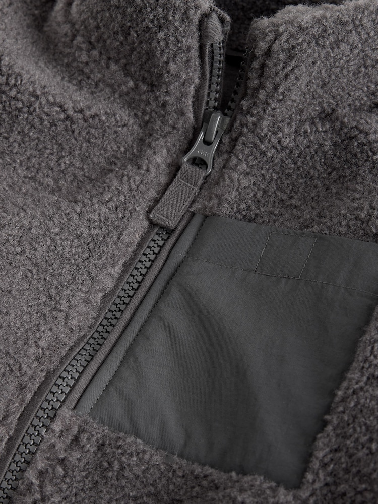 Charcoal Grey Plain Funnel Neck Fleece Zip Through (3mths-7yrs) - Image 8 of 8