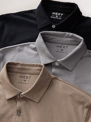 Black/Grey/Neutral Block Regular Fit Short Sleeve Jersey Polo Shirts 3 Pack - Image 5 of 6