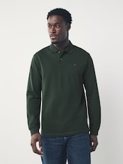 Olive Green Regular Fit Long Sleeve Pique Polo Shirt - Image 1 of 7