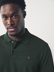 Olive Green Regular Fit Long Sleeve Pique Polo Shirt - Image 4 of 7