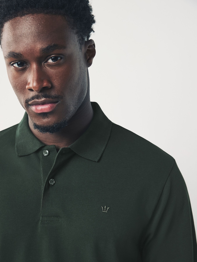 Buy Olive Green Regular Fit Long Sleeve Pique Polo Shirt from Next USA