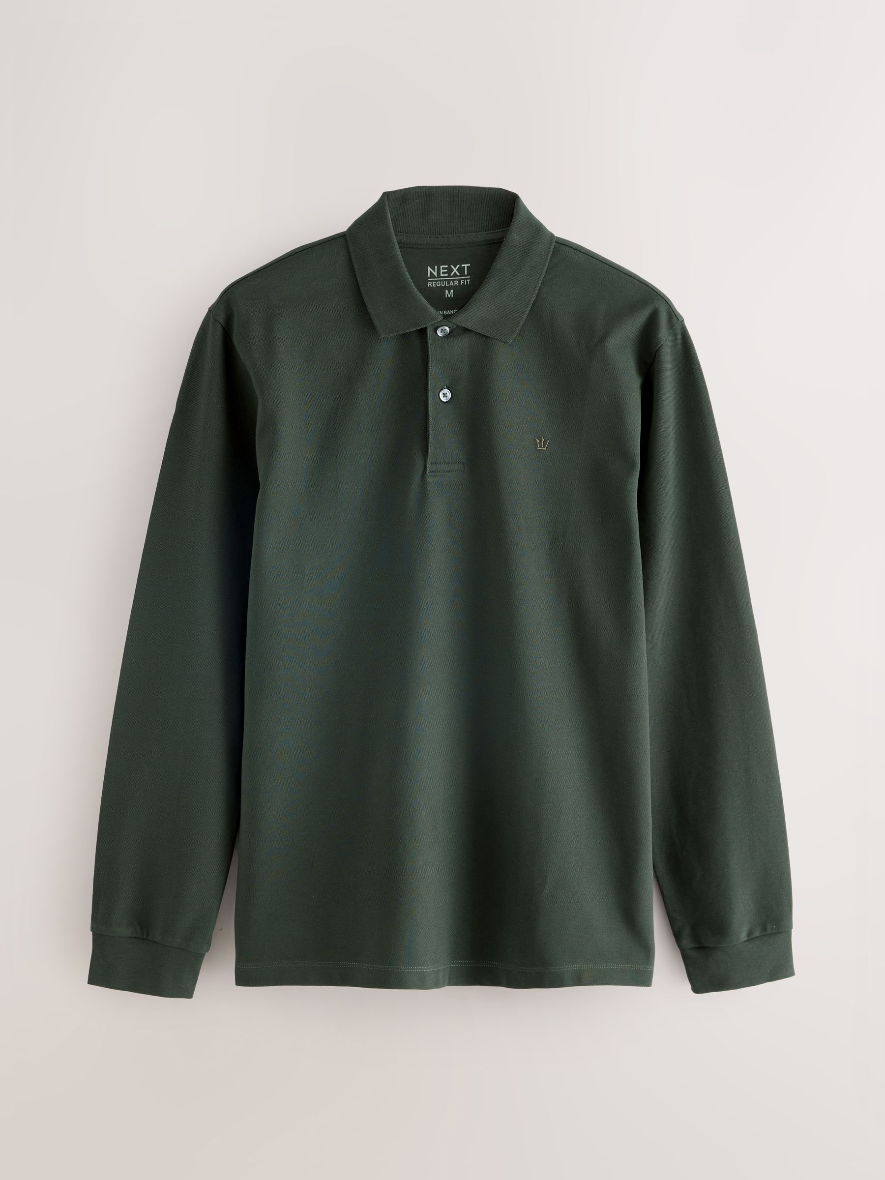 Buy Olive Green Regular Fit Long Sleeve Pique Polo Shirt from Next