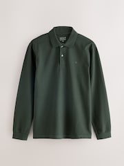 Olive Green Regular Fit Long Sleeve Pique Polo Shirt - Image 5 of 7