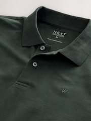 Olive Green Regular Fit Long Sleeve Pique Polo Shirt - Image 6 of 7