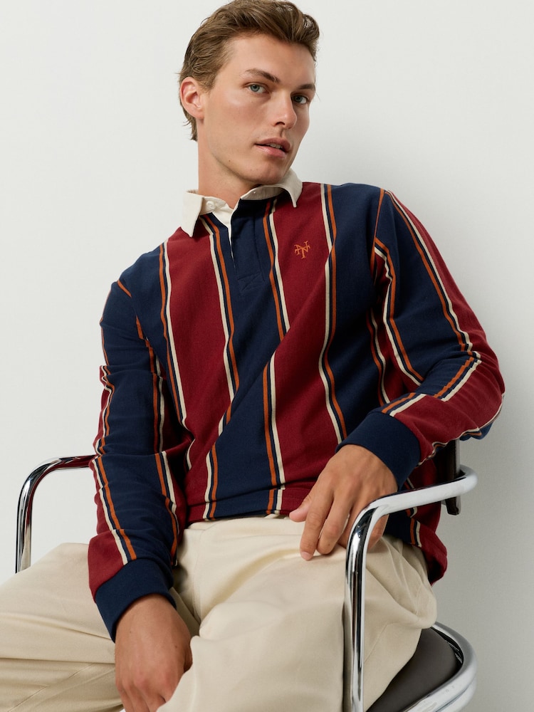 Burgundy/Navy Blue Stripe Rugby Shirt - Image 1 of 7