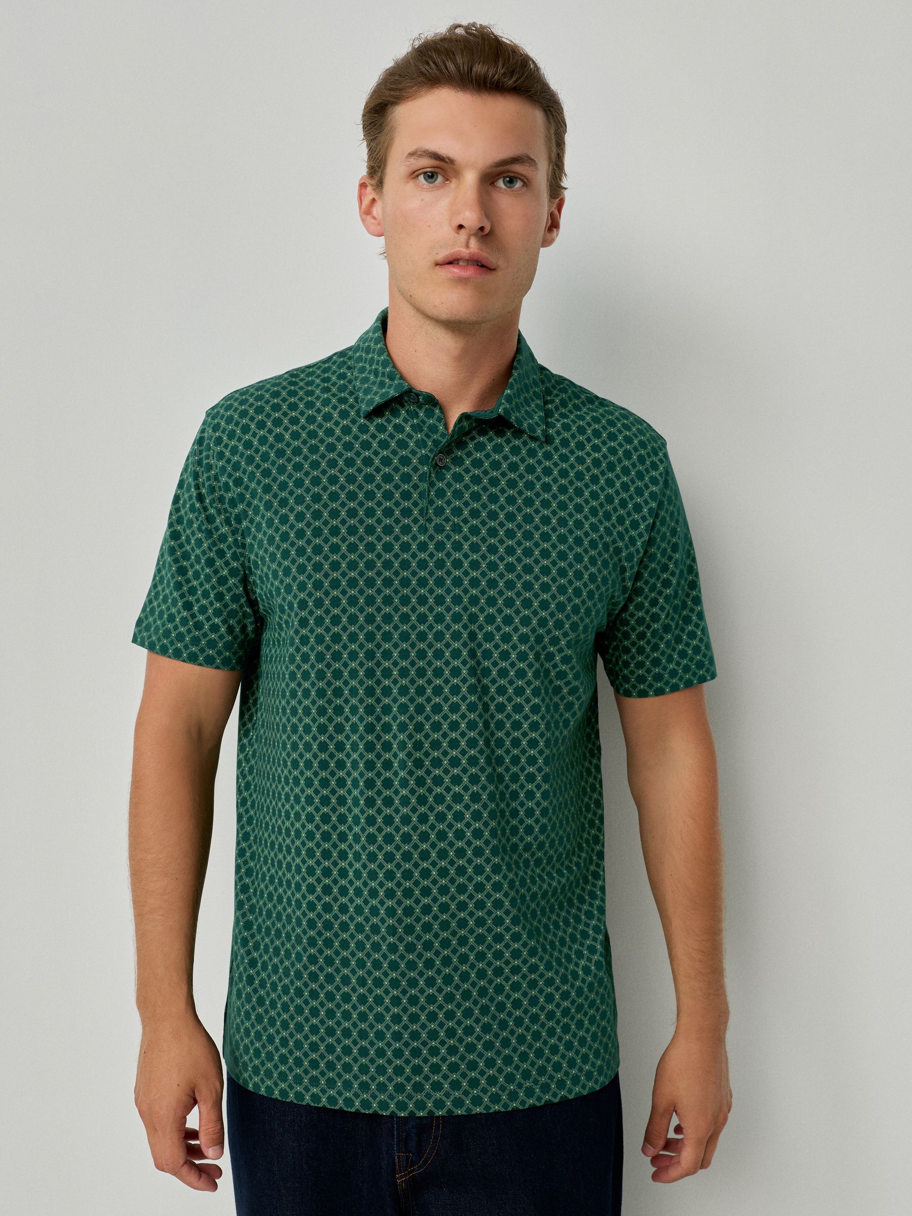Buy Navy/Red/Green Geo Printed Short Sleeve Jersey Polo Shirts 3