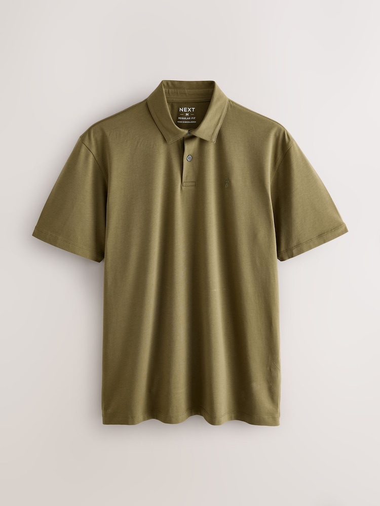 Amber/Olive/Greys Regular Fit Short Sleeve Jersey Polo Shirts 5 Pack - Image 2 of 8 Amber/Olive/Greys Regular Fit Short Sleeve Jersey Polo Shirts 5 Pack - Image 2 of 8