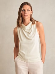 Reiss Ivory Darla Cotton Blend Cowl Neck Sleeveless Top - Image 1 of 6