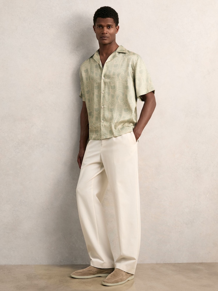 Sage zelena - Reiss Waver Wave Print Cuban Collar Shirt - Slika 1 iz 5