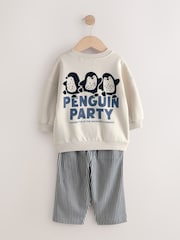 Ecru White Penguin Sweatshirt and Patterned Joggers Set (3mths-7yrs) - Image 7 of 9