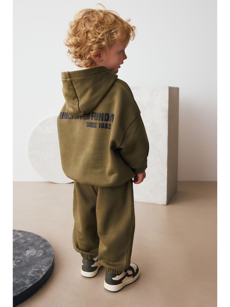 Khaki Green Slogan Hoodie and Joggers Set (3mths-7yrs) - Image 1 of 14 Khaki Green Slogan Hoodie and Joggers Set (3mths-7yrs) - Image 1 of 14