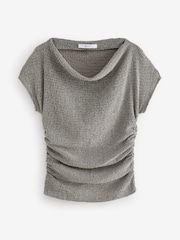 Gris - Haut texturé Col bénitier drapé - Image 6 of 9
