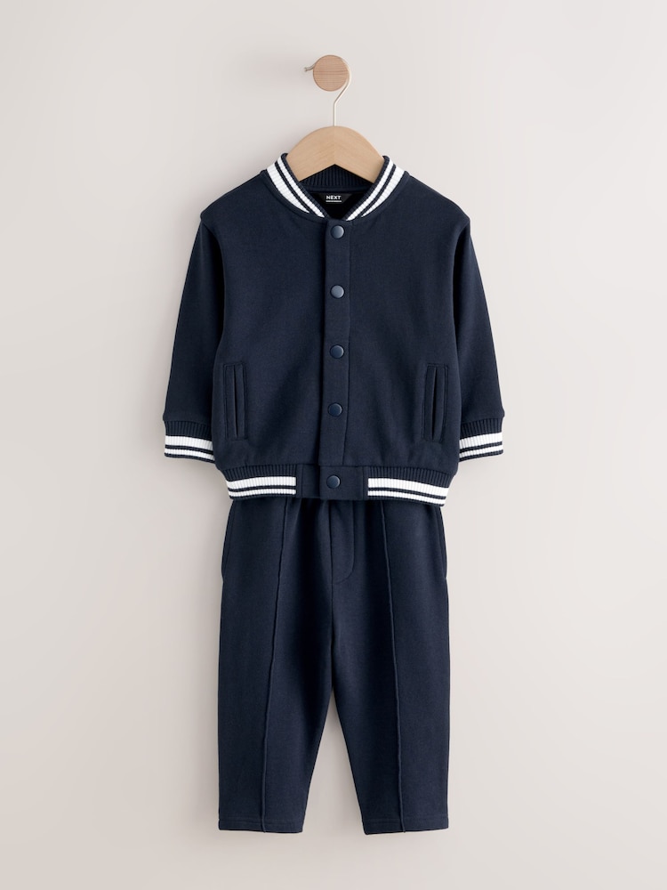 Navy Blue Jersey Letterman Jacket and Trousers Set (3mths-7yrs) - Image 1 of 4