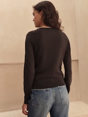 Chocolate Brown 100% Merino Wool N.Premium Long Sleeve Crew Neck Jumper - Image 3 of 8