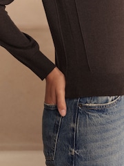 Chocolate Brown 100% Merino Wool N.Premium Long Sleeve Crew Neck Jumper - Image 4 of 8