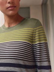 Green Multi Stripe 100% Merino Wool N.Premium Long Sleeve Crew Neck Jumper - Image 5 of 8