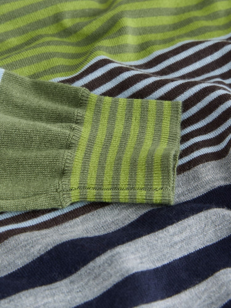 Green Multi Stripe 100% Merino Wool N.Premium Long Sleeve Crew Neck Jumper - Image 8 of 8