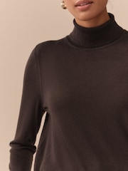 Chocolate Brown 100% Merino Wool N.Premium Roll Neck Jumper - Image 4 of 8