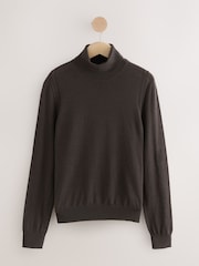 Chocolate Brown 100% Merino Wool N.Premium Roll Neck Jumper - Image 5 of 8