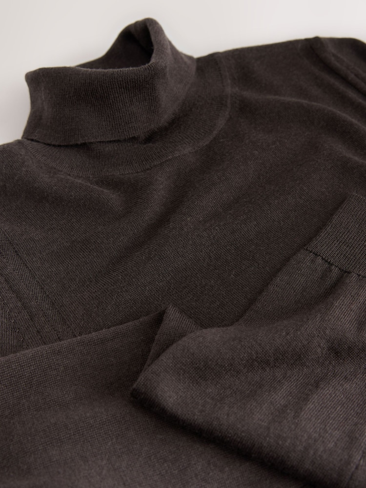 Chocolate Brown 100% Merino Wool N.Premium Roll Neck Jumper - Image 7 of 7