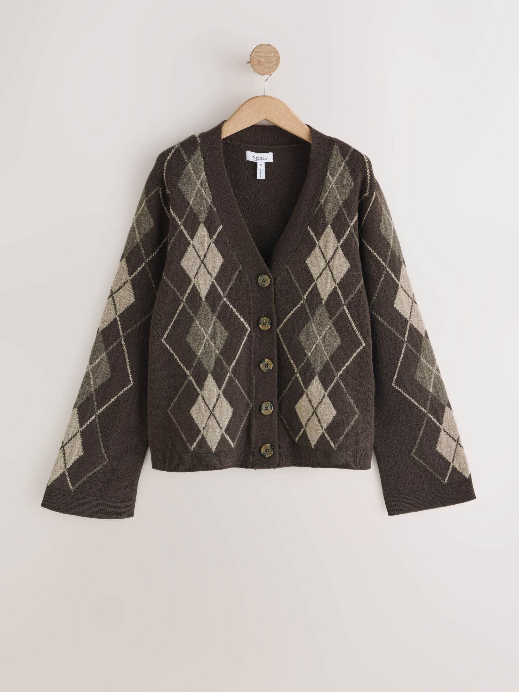 Buy Chocolate Brown Argyle 100% Merino Wool N. Premium Cardigan