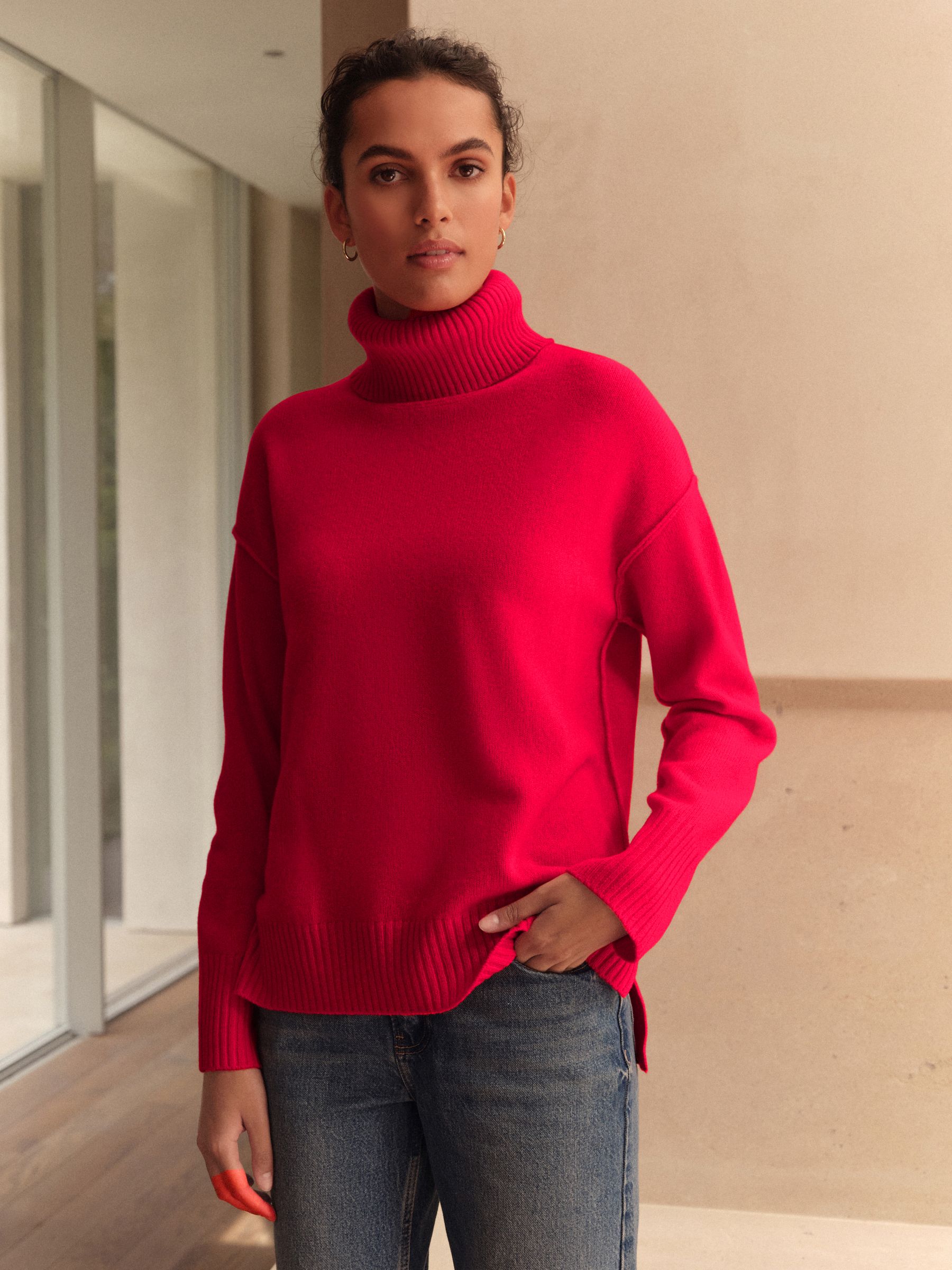 Buy Cherry Red 100% Merino Wool N. Premium Roll Neck Jumper from