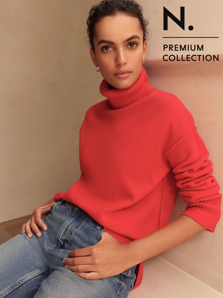 Cherry Red 100% Merino Wool N. Premium Roll Neck Jumper - Image 9 of 9