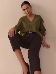 Green 100% Merino Wool N. Premium V-Neck Jumper - Image 4 of 5