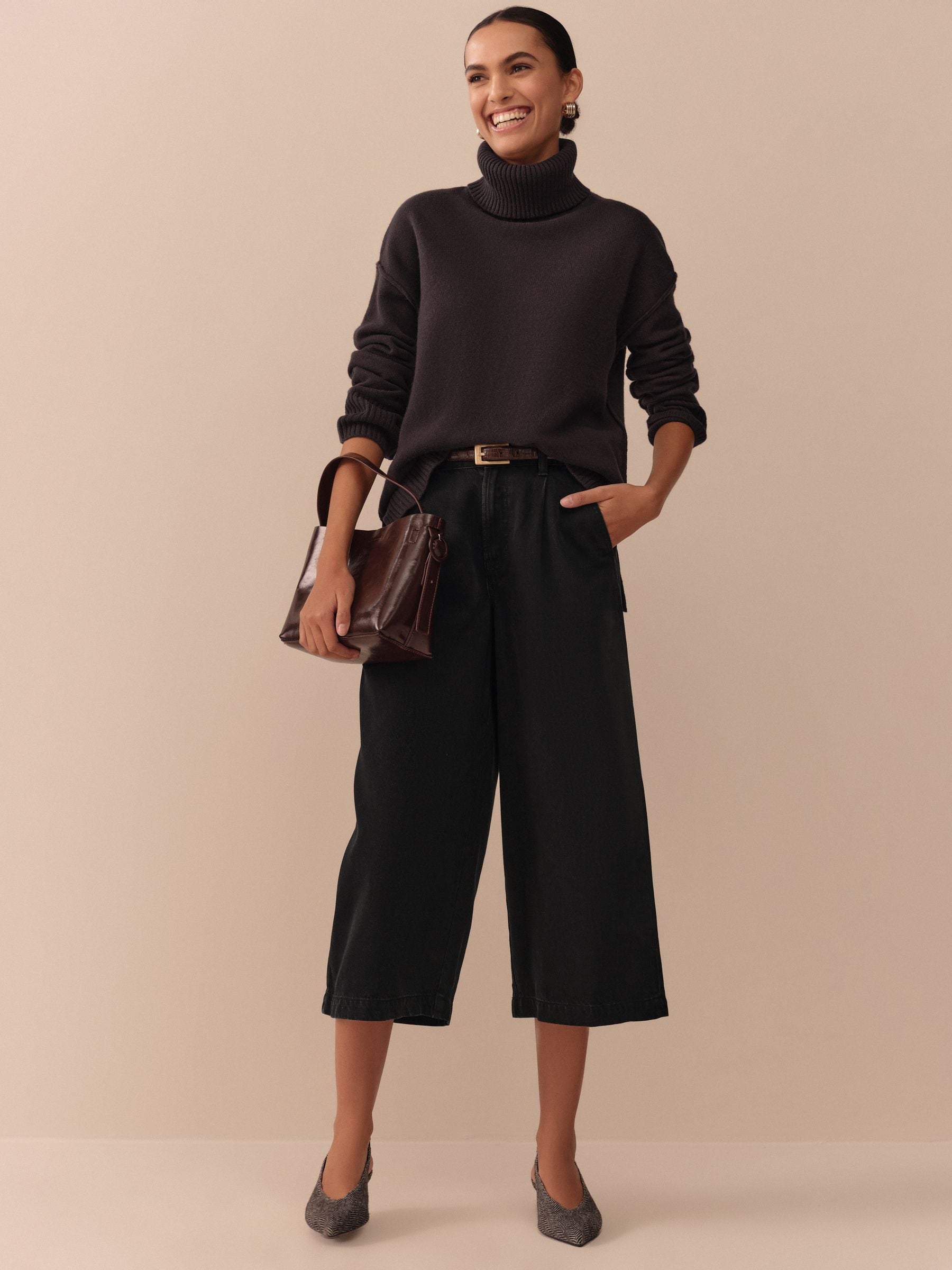 Buy Chocolate Brown 100% Merino Wool N. Premium Roll Neck Jumper