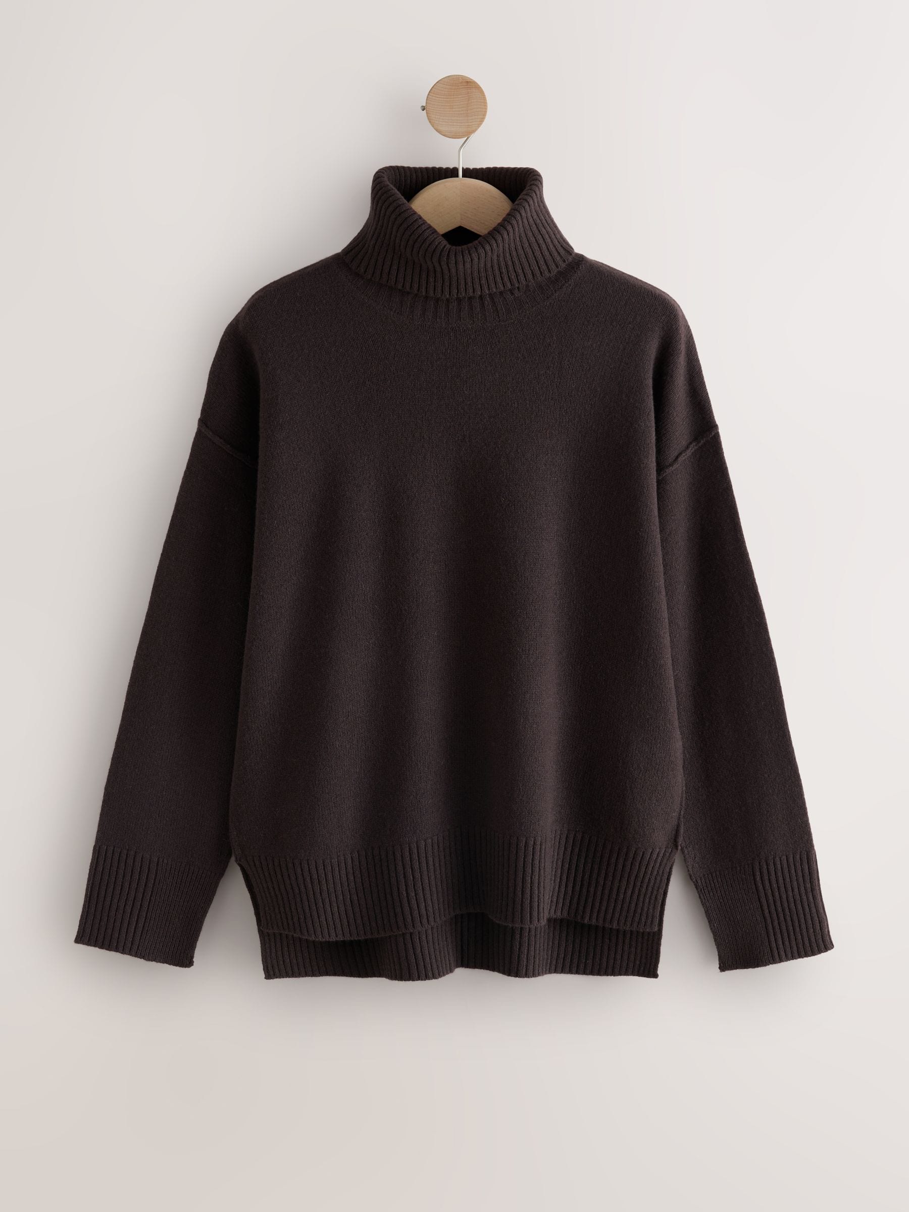マロン Buy Chocolate Brown 100% Merino Wool N. Premium Roll Neck Jumper
