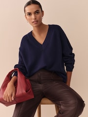 Navy Blue 100% Merino Wool N. Premium V-Neck Jumper - Image 1 of 5