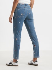 Simply Be Blue Slim Floral Print Embroidered Mom Jeans - Image 2 of 4