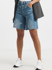 Simply Be Blue Fruit Embroidered Bermuda Shorts - Image 1 of 4
