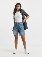 Simply Be Blue Fruit Embroidered Bermuda Shorts - Image 2 of 4