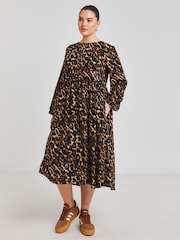 Simply Be Brown Viscose Pocket Midi Dress - Image 1 of 4
