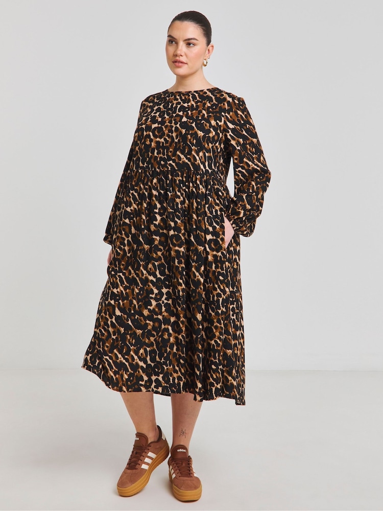 Simply Be Brown Viscose Pocket Midi Dress - Image 1 of 4