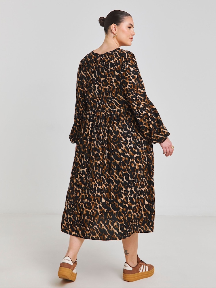 Simply Be Brown Viscose Pocket Midi Dress - Image 2 of 4