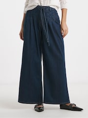 Simply Be Blue Stretch High Rise Extreme Wide Leg Jeans - Image 1 of 5
