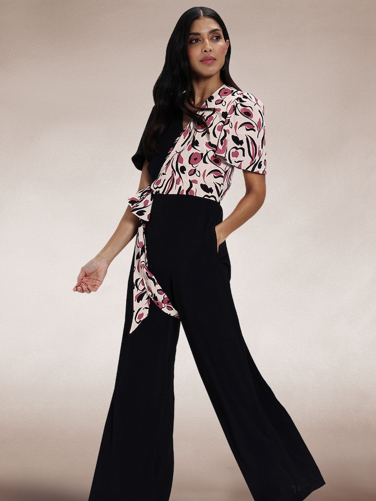Hot Squash Black Overwrap Print Jumpsuit - Image 2 of 5 Hot Squash Black Overwrap Print Jumpsuit - Image 2 of 5