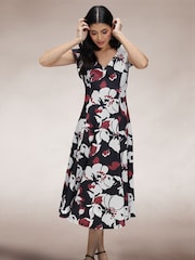 Hot Squash A Line Midi Black Dress with Cap Sleeves - Image 1 of 4