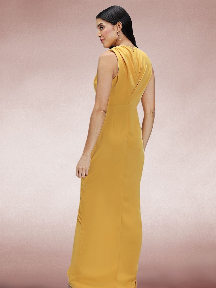 Hot Squash Yellow Deep V-Neck Ruched Dress - Image 3 of 4