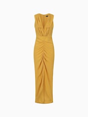Hot Squash Yellow Deep V-Neck Ruched Dress - Image 4 of 4