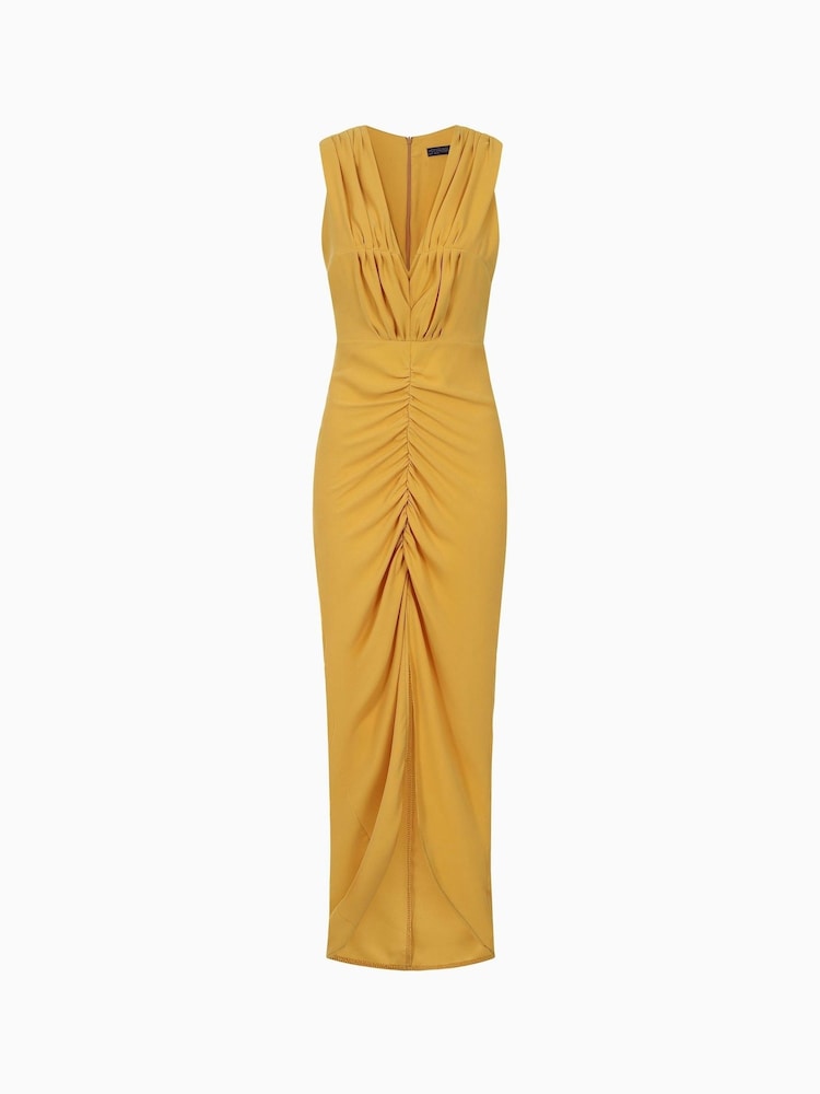 Hot Squash Yellow Deep V-Neck Ruched Dress - Image 4 of 4