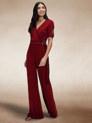 Hot Squash Red Contrast Piping Detail Jumpsuit - Image 3 of 5