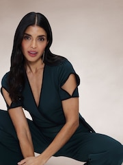 Hot Squash Blue Contrast Piping Detail Jumpsuit - Imagen 2 de 7