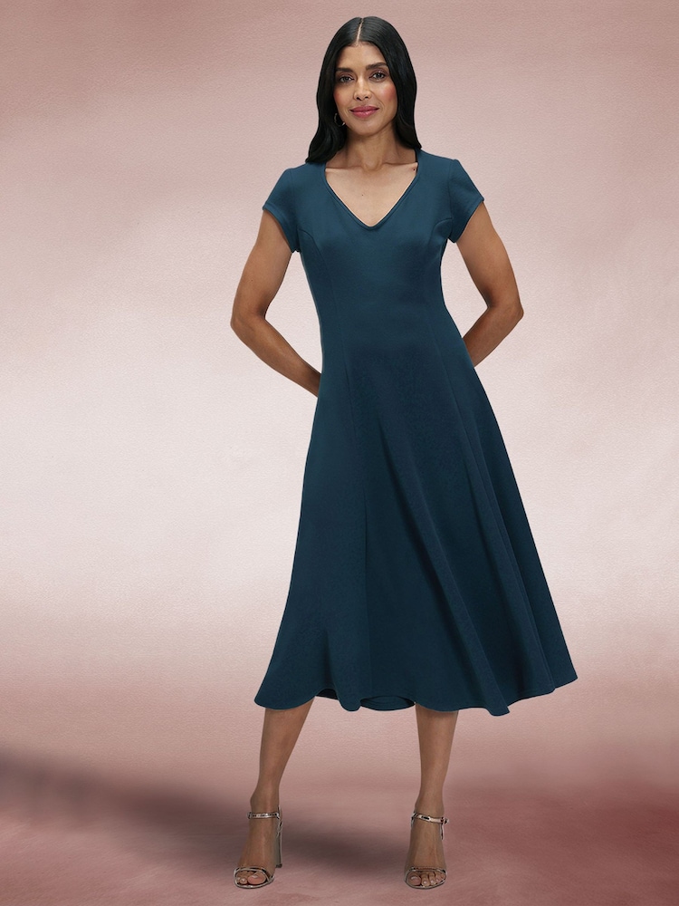 Hot Squash Blue A-Line Midi Dress with Cap Sleeves - Image 1 of 4