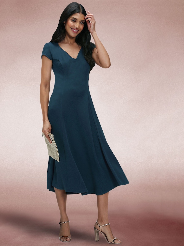 Hot Squash Blue A-Line Midi Dress with Cap Sleeves - Image 2 of 4