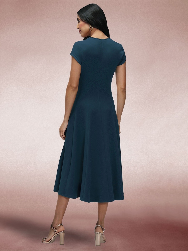 Hot Squash Blue A-Line Midi Dress with Cap Sleeves - Image 4 of 4 Hot Squash Blue A-Line Midi Dress with Cap Sleeves - Image 4 of 4