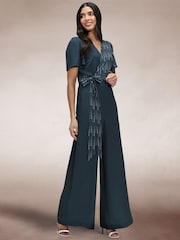 Hot Squash Blue Overwrap Print Jumpsuit - Imagen 1 de 5